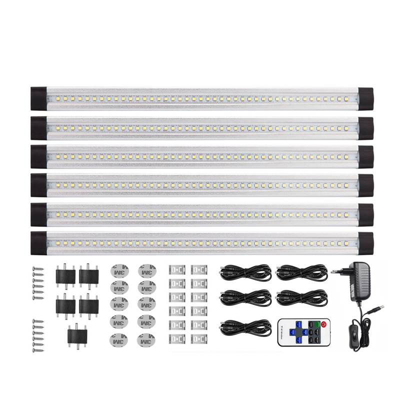 DC12V Ultra-thin Under Cabinet LED Lighting Bar 6pcs Kit Hand-scanning Sensor Super Hard Light Bar